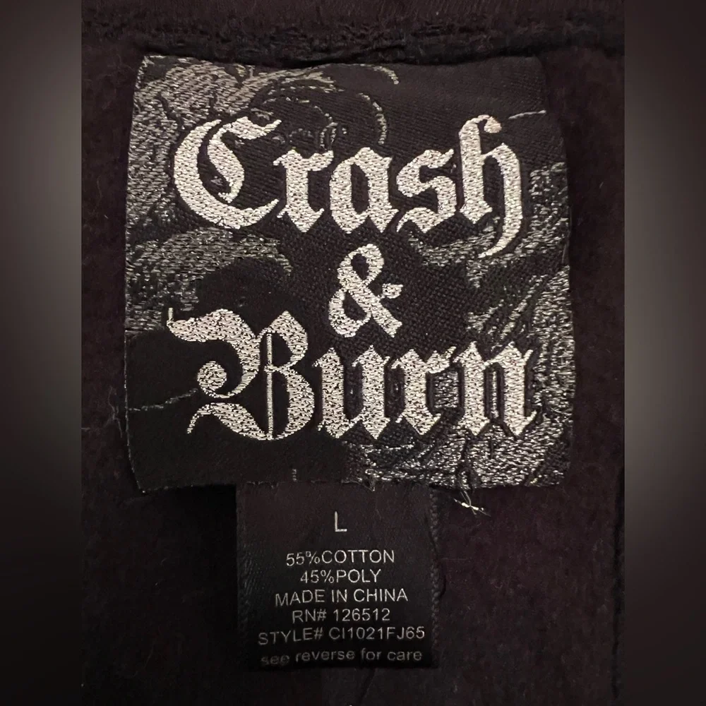 CRASH & BURN black sequin zip hoodie L - Picture 11 of 12